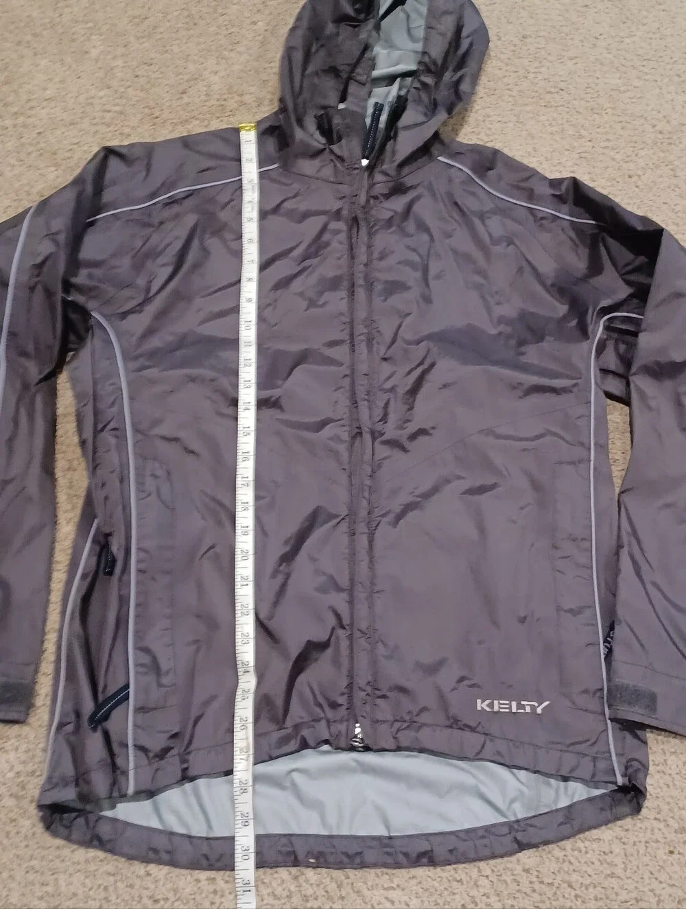Kelty Full Zip Windbreaker Rain Jacket W/ Vents & Stoe Away Hood Size M